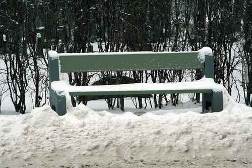 Snöig bänk